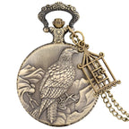 Dois pequenos pássaros estilo retro relógio de bolso de quartzo corrente steampunk colar pingente fob relógio animal com gaiola acessório