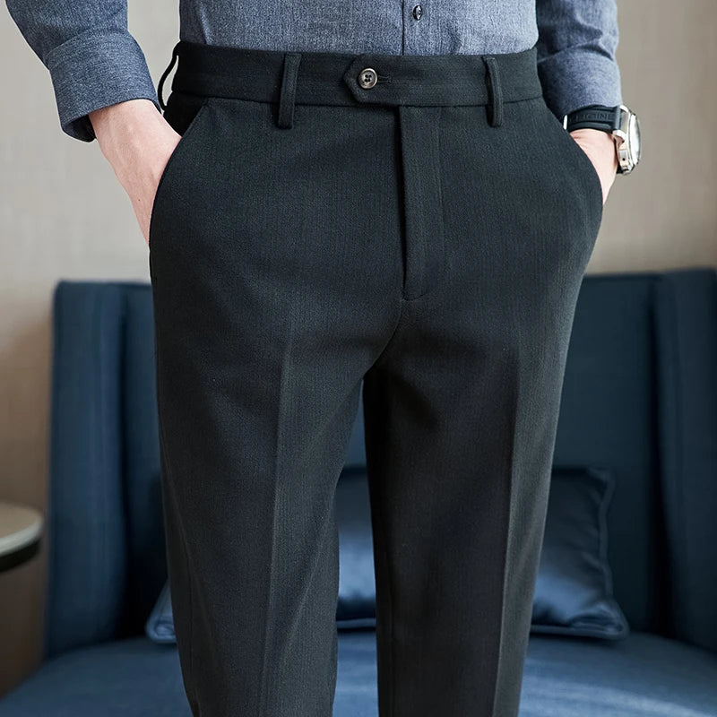 Outono inverno pano de lã engrossado terno calças de alta qualidade dos homens negócios calças finas formal wear escritório social vestido calças