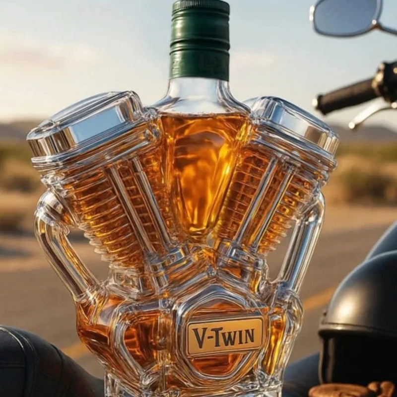 Nova garrafa de uísque v8 garrafa de motor de motocicleta vintage vidro decorado v-tipo duplo-motor uísque sóbrio barware