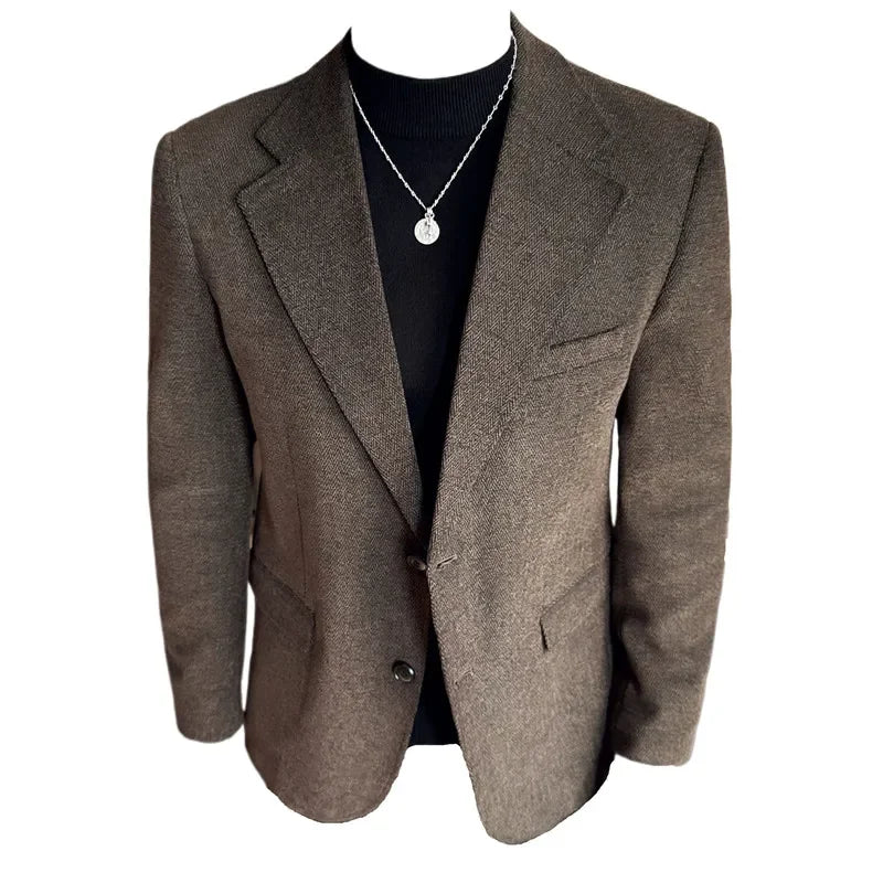 Outono inverno grosso terno de lã jaqueta masculina fino ajuste negócios casual terno casaco alta qualidade moda masculina casamento social smoking