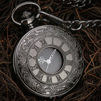 Preto numerais romanos relógio de bolso de quartzo masculino feminino preto oco caso steampunk vintage pingente colar melhores presentes para homens