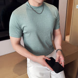 2025 moda risca de giz camisetas masculinas primavera verão o-pescoço fino ajuste casual respirável t camisa pulôver roupas masculinas 4xl-m