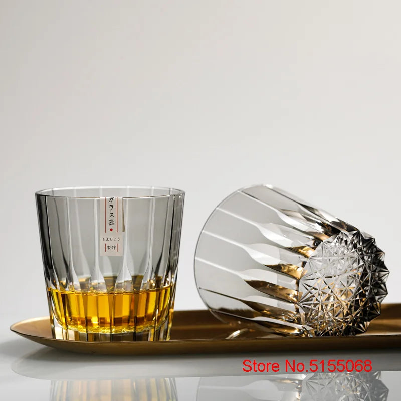 Sinta o Japão Edo Kiriko Cristal Uísque Copo, KAGAMI Design Brandy Cup, Uísque Snifter, Mão superior Esculpida Taças De Vinho, Copo De Licor