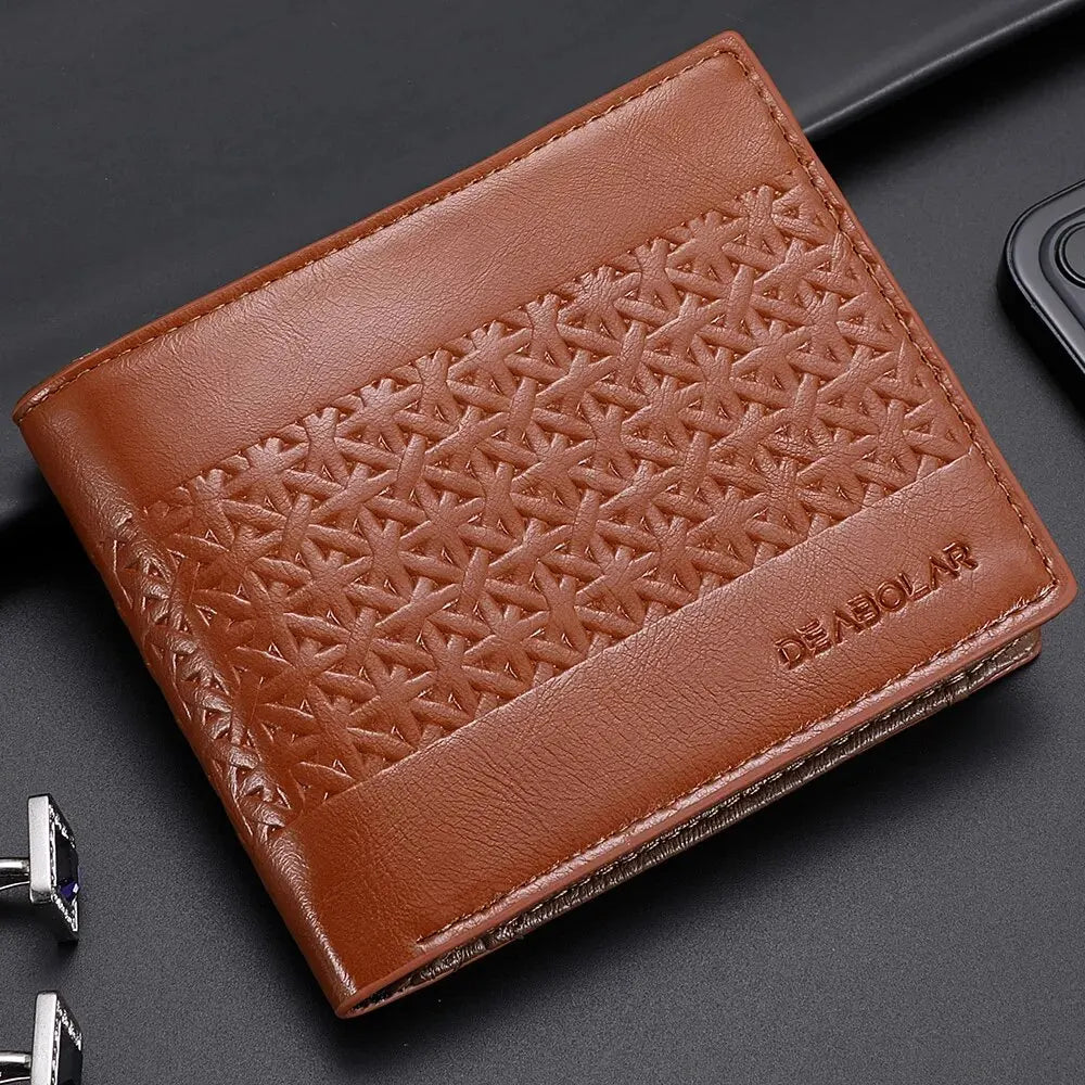 Carteira masculina em relevo couro macio PU couro multi cartão de crédito titular com carteira de moedas curta masculina