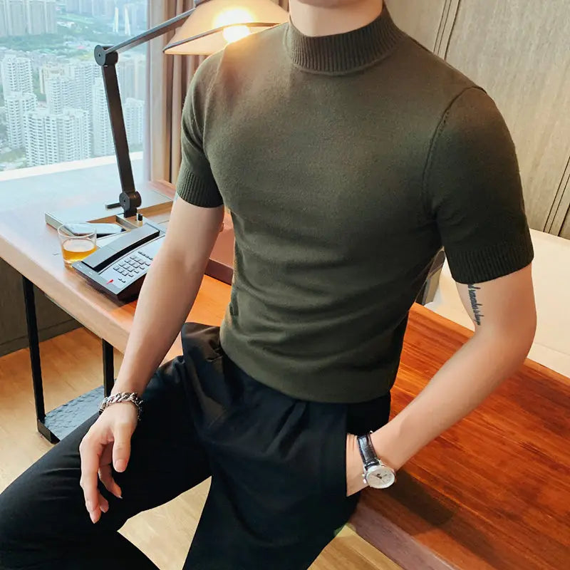 11 cores outono de alta qualidade manga curta malha t camisas dos homens fino sólido pullovers casual esticado camiseta streetwear homme