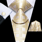Hi-Tie-Gravatas de seda xadrez de luxo masculinas, conjunto de abotoaduras, design preto, presente de casamento, corrente de gravata moda