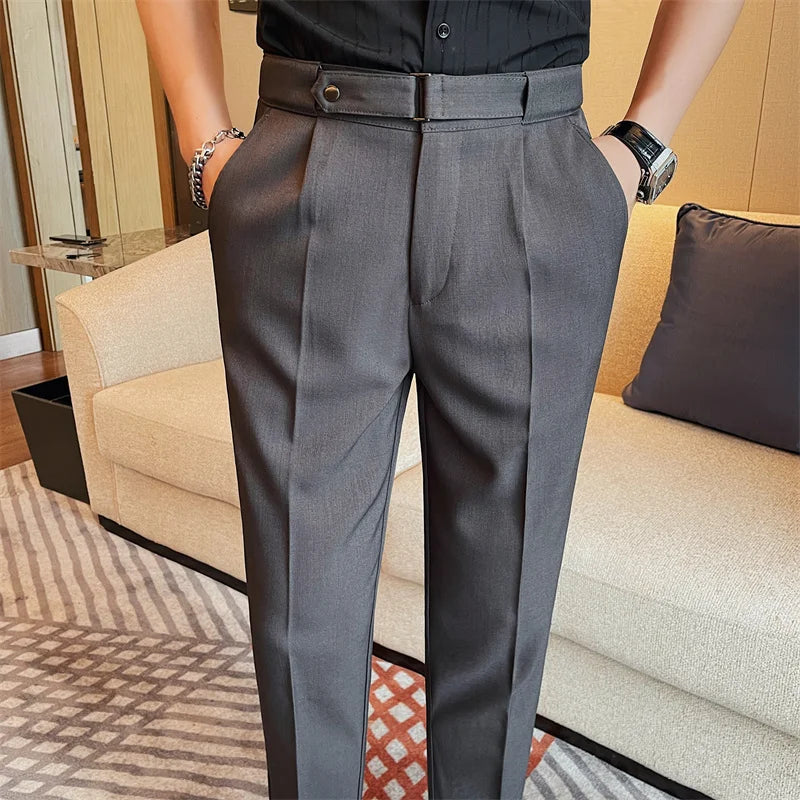 Calça monocromática de cintura alta, terno de negócio, slim fit, casamento formal, vestido social, design de cinto, moda verão, 38-28