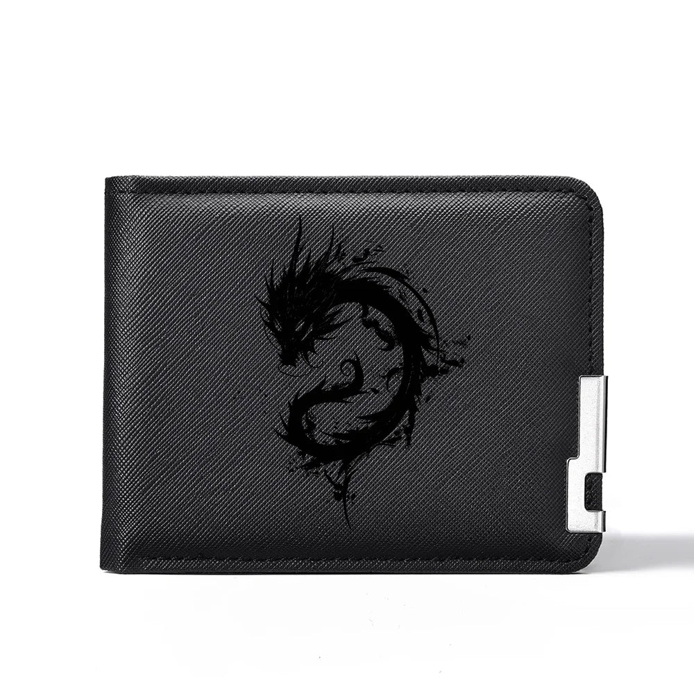 Carteira masculina elegante de alta qualidade com padrão de dragão preto compacto leve durável bolsa masculina