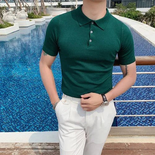 Camisa polo de manga curta Slim Fit masculina Polos de cor sólida, roupas formais de negócios casuais, novas marcas de moda, verão, 2022
