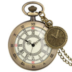 Aberto rosto relógio de bolso quartzo números romanos analógico display pingente bronze retro relógio colar corrente reloj com acessório relógio