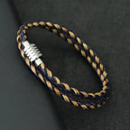 Noter minimalista masculino pulseira artesanal de couro trançado braclet homme aço inoxidável magentic fecho lazer acessórios pulsera