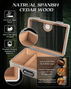 Caixa de charutos Humidor, com guilhotina cortadora, corte V, perfurador e suporte, caixa de charutos com tampo de vidro, forro de madeira de cedro, higrômetro umidificador