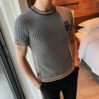Estilo britânico mil pássaros verificar camiseta masculina novo bordado fino de malha t camisa masculina o-pescoço homme clube social outfits topo t