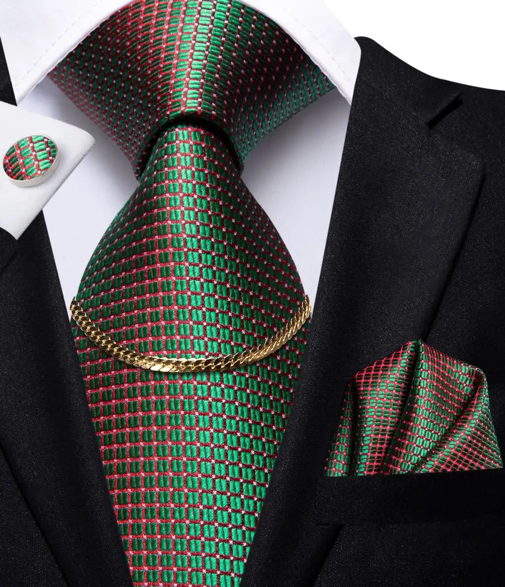 Hi-Tie-Gravatas de seda xadrez de luxo masculinas, conjunto de abotoaduras, design preto, presente de casamento, corrente de gravata moda