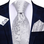 Hi-tie masculino elegante gravata lenço abotoaduras 3 pçs conjunto xadrez azul claro para smoking moda clássico seda luxo gravata para homem