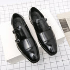 Sapato de couro de salto baixo apontado masculino, marca clássica, versátil, escritório, negócios, casual, formal, grande, tamanho 38-48