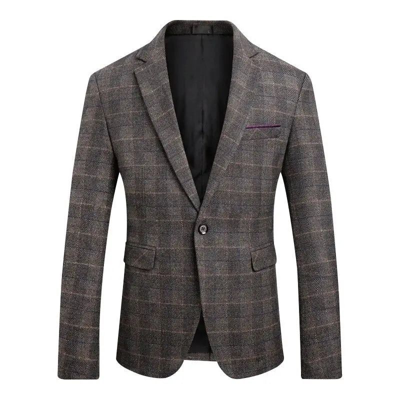 Estilo britânico vintage xadrez blazer masculino casual fino ajuste terno jaqueta único botão negócios blazer social plus size M-5XL hombre