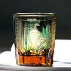 Edo Kiriko Copo de vinho, Verde, Azul, Handmade, Copo de uísque, Gravura do pavão, Beber copo, Estilo japonês, Luxo