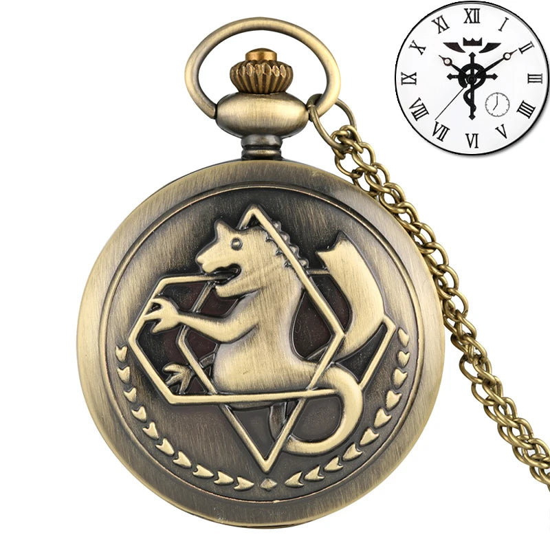 Vintage preto fullmetal alchemist relógio de bolso quartzo steampunk popular edward elric colar corrente fãs cosplay anime relógios