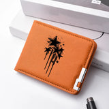 Carteira curta masculina de couro PU casual criativa com estampa de estrela preta adequada para carteira de negócios