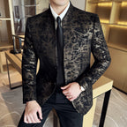 Novo estilo chinês gola alta jacquard terno casacos homens fino negócios casual moda ternos jaqueta formal festa social smoking