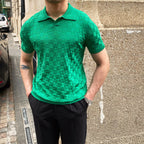 Camisas polo xadrez de malha masculina, camiseta de lapela, manga curta, gola em v, elástica, justa, casual, de negócios, social, verão, 2022