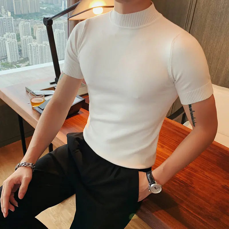 11 cores outono de alta qualidade manga curta malha t camisas dos homens fino sólido pullovers casual esticado camiseta streetwear homme