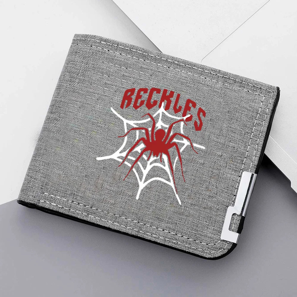 Carteira curta masculina de material de lona impressa de aranha, carteira multifuncional com zíper e porta-cartão de crédito, 1 peça