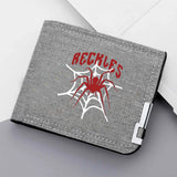 Carteira curta masculina de material de lona impressa de aranha, carteira multifuncional com zíper e porta-cartão de crédito, 1 peça