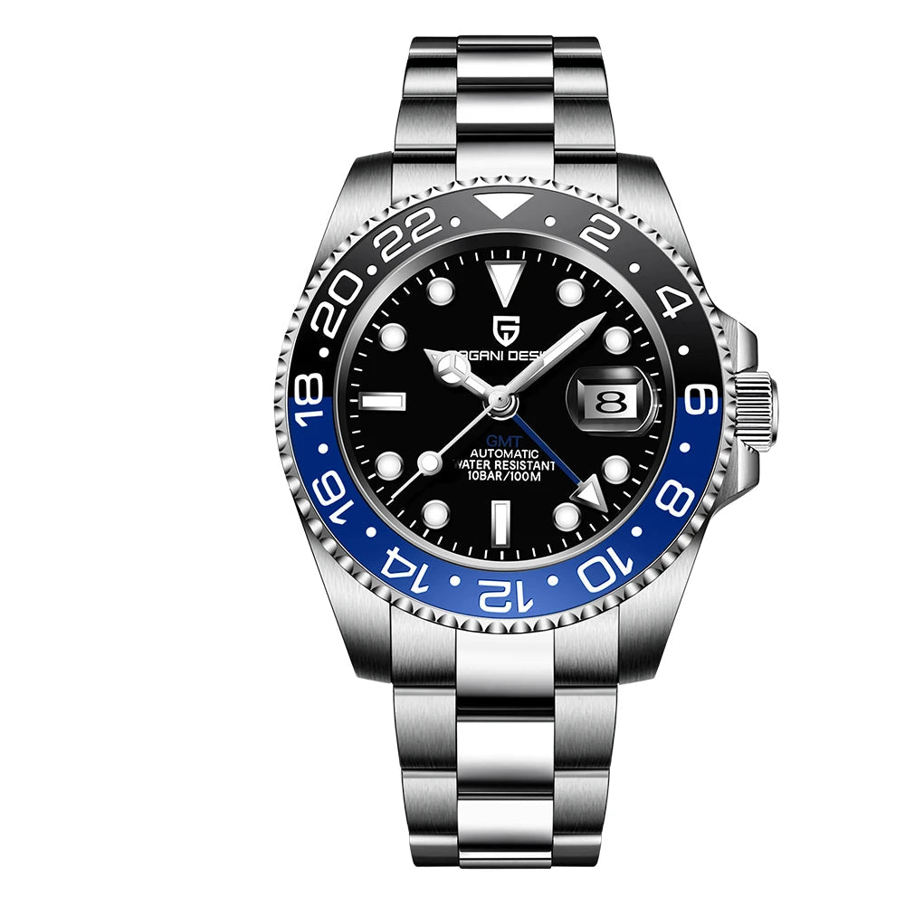 Pagani design 40mm nh34 relógio mecânico totalmente automático masculino luxo vidro safira 40mm cerâmica gmt relógio 100m à prova dwaterproof água