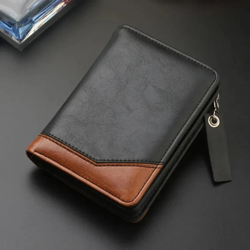 2024 nova carteira curta de couro do plutônio dos homens com zíper bolso moeda vintage grande capacidade masculino curto dinheiro bolsa titular do cartão