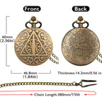 Vintage Triangle Legend Bronze Pattern Quartz Pocket Watch, Analógico Fob Chain, Antique Gift, Charming Pendant, Homens e Mulheres