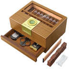 Umidificador de caixa de charuto com higrômetro e umidificador, caixa de madeira de cedro com gaveta, divisor, medidor de comprimento, presente de caixa de umidificador de mesa