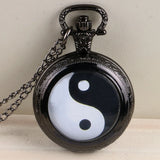 Preto e branco tai chi botão de pressão relógio de bolso de quartzo yin yang jóias steampunk tamanho médio colar corrente collectibles presentes
