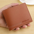 Carteira masculina juventude luxo curto titular do cartão de couro fino minimalista dupla dobra carteira masculina