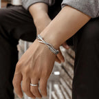Retro banhado a prata pena aberta pulseira asa manguito b canto masculino e feminino tendência punk jóias casuais presente de aniversário