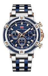 Mini foco analógico vestido de quartzo relógio masculino prata azul pulseira de aço inoxidável cronógrafo relógio de pulso luminoso com data 24 horas 0470