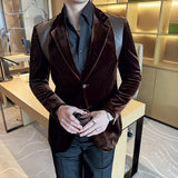 Outono inverno novos homens mercerizado veludo fino ajuste terno casacos moda couro emenda casual negócios formal festa fraque 4xl-m