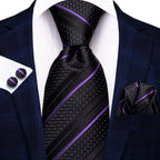 Hi-tie moda 8.5cm preto cinza floral masculino elegante gravata lenço abotoaduras conjunto acessórios de festa de casamento presente para homem gravat