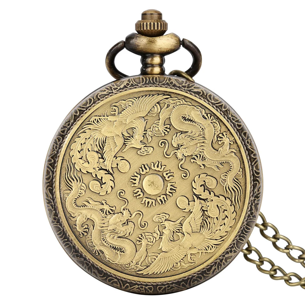 Vintage bronze chinês retro tai chi fofoca banish mau sorte relógio de bolso de quartzo colar pingente melhor amigo amizade jóias