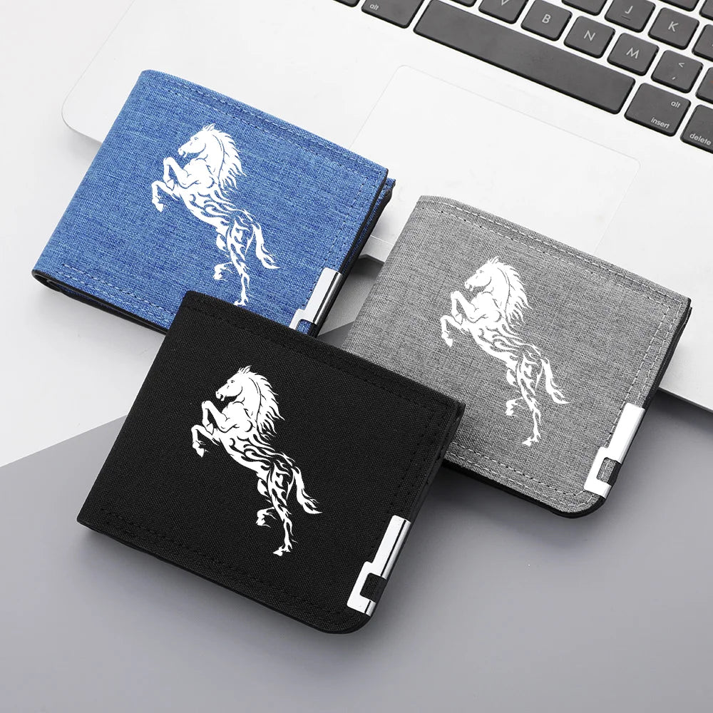 Carteira curta masculina casual de lona dobrável dupla com vários compartimentos para cartões de crédito e identidades