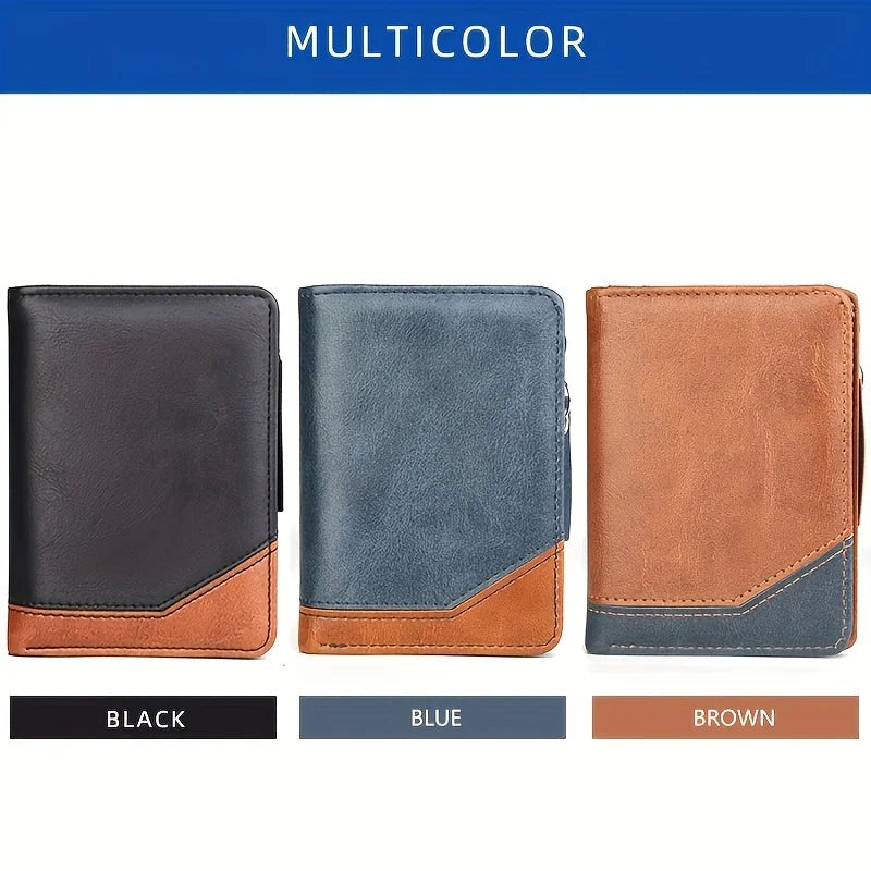2024 nova carteira curta de couro do plutônio dos homens com zíper bolso moeda vintage grande capacidade masculino curto dinheiro bolsa titular do cartão