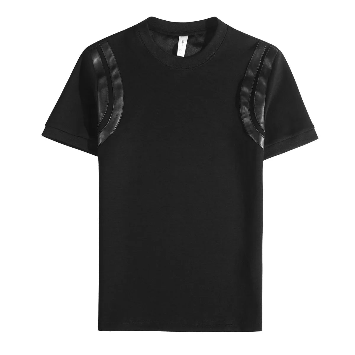 2025 moda emendado camisetas de couro verão novo em torno do pescoço manga curta magro casual t camisa masculina coreano roupas de luxo 4xl-m