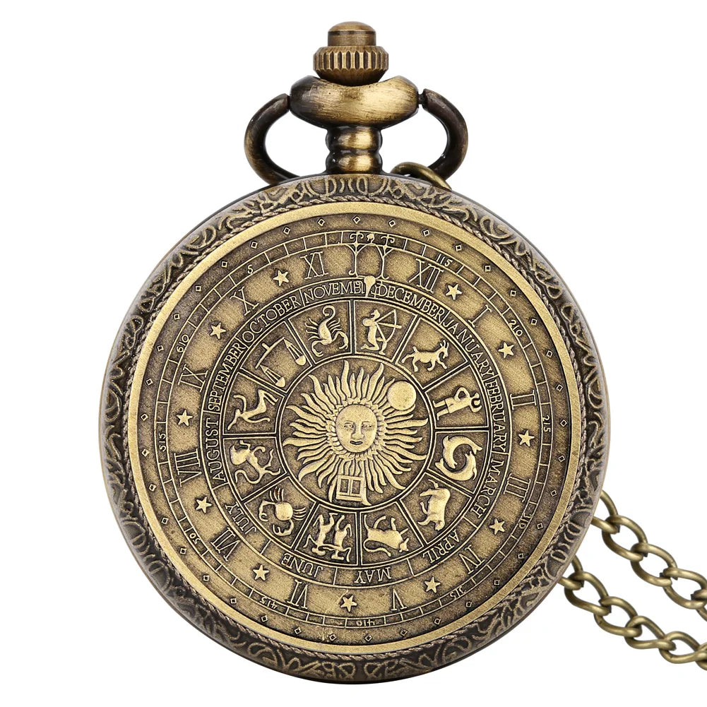 Vintage bronze chinês retro tai chi fofoca banish mau sorte relógio de bolso de quartzo colar pingente melhor amigo amizade jóias