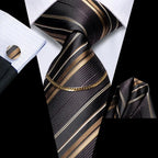Hi-Tie-Gravatas de seda xadrez de luxo masculinas, conjunto de abotoaduras, design preto, presente de casamento, corrente de gravata moda