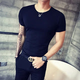 Camiseta de manga curta masculina, simples com gola redonda, slim fit, camiseta casual fitness, roupa sólida, tamanho grande 4XL-M, verão, 2022