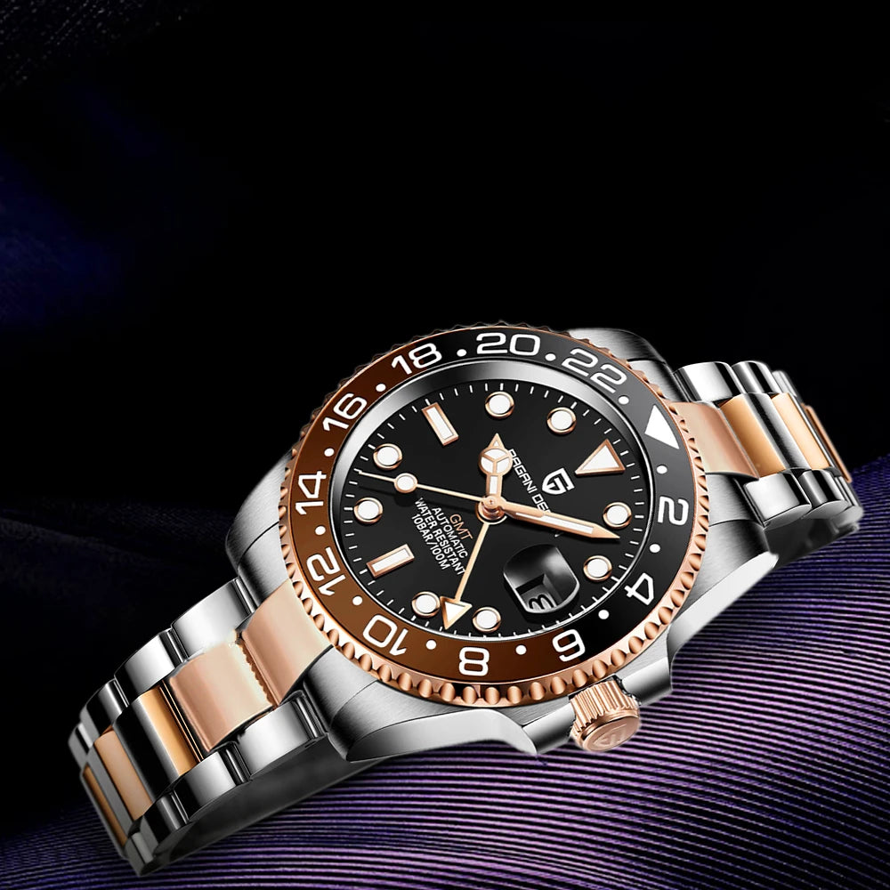 Pagani design 40mm nh34 relógio mecânico totalmente automático masculino luxo vidro safira 40mm cerâmica gmt relógio 100m à prova dwaterproof água