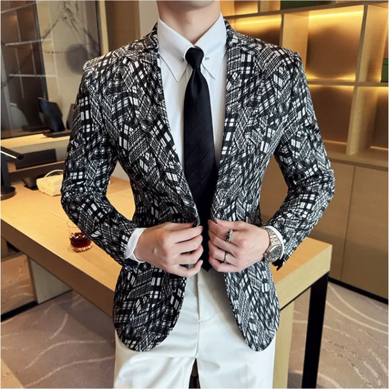Jaqueta de malha camuflada masculina, blazer casual de negócios, blazer fino, casacos de casamento, luxo coreano, alta qualidade, novo, 2022