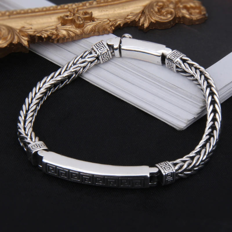 Nova cor de prata corda de cânhamo quilha masculina 4mm pulseira maré de prata moda all-match casual retro artesanal estilo chinês jóias