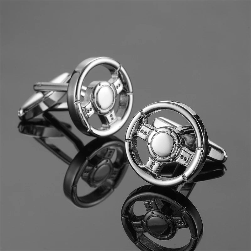 Abotoaduras de camisa francesa masculina, material de cobre, abotoaduras de volante de carro, acessórios de roupas da moda, atacado